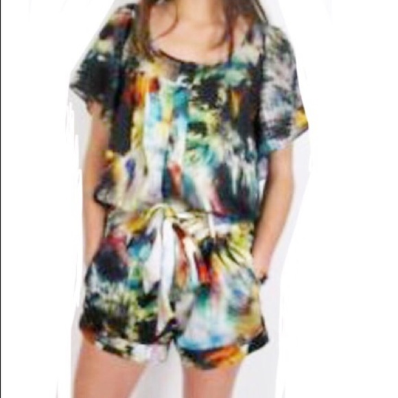 Ted Baker🔥SALE🔥 abstract Shattered Glass shorts romper with tie sash med - Picture 2 of 11